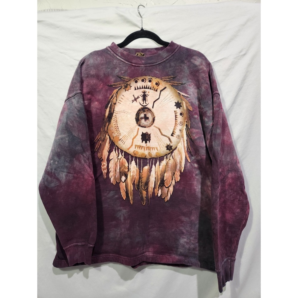 Y2K THE MOUNTAIN XL Dreamcatcher Native Tribal Print Tie Dyed Crewneck 1991‎